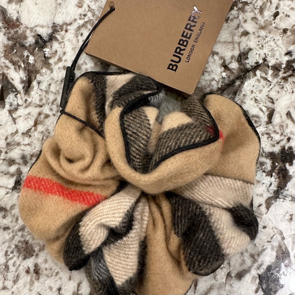 Burberry Tan and Red Hair Scrunchie